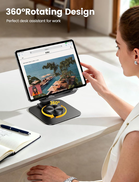 Adjustable iPad Stand for Desk, Ultra-Slim Foldable, 360° Rotation