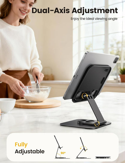 Adjustable iPad Stand for Desk, Ultra-Slim Foldable, 360° Rotation
