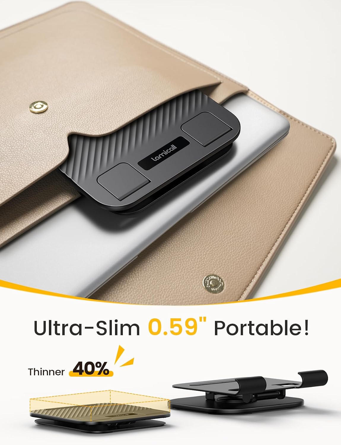 Adjustable iPad Stand for Desk, Ultra-Slim Foldable, 360° Rotation