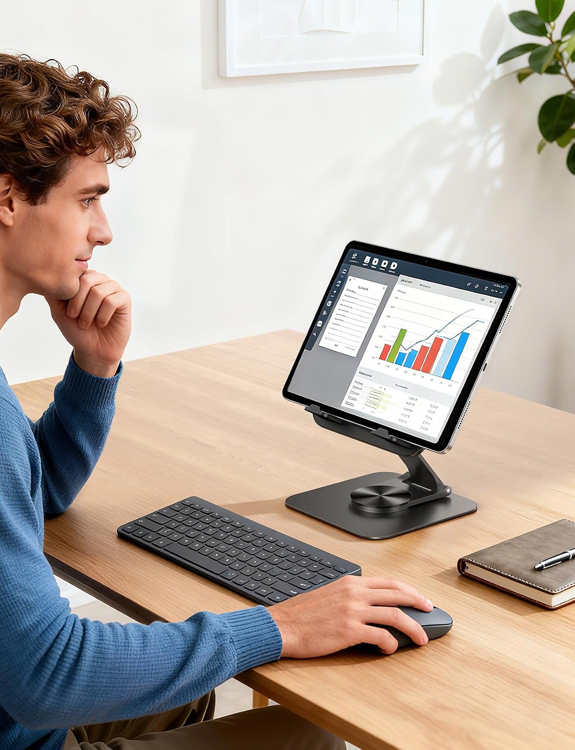 Adjustable iPad Stand for Desk, Ultra-Slim Foldable, 360° Rotation