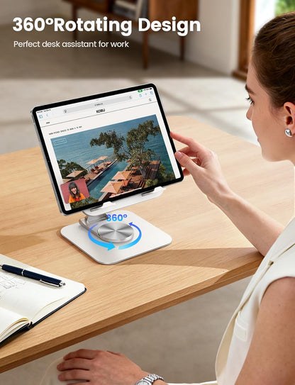 Adjustable iPad Stand for Desk, Ultra-Slim Foldable, 360° Rotation