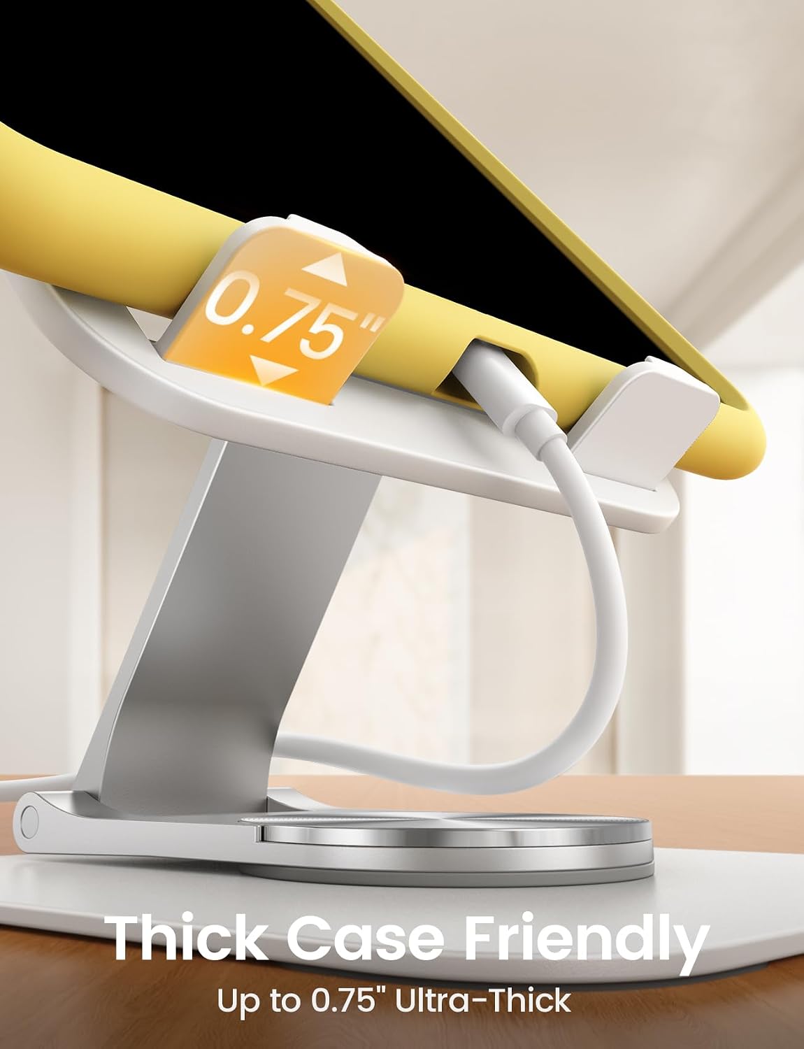 Adjustable iPad Stand for Desk, Ultra-Slim Foldable, 360° Rotation