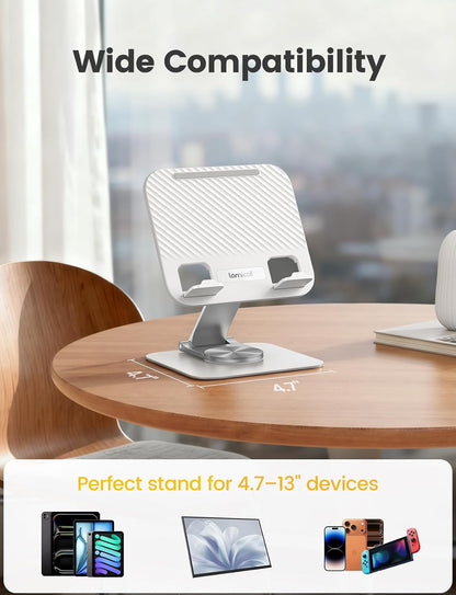 Adjustable iPad Stand for Desk, Ultra-Slim Foldable, 360° Rotation