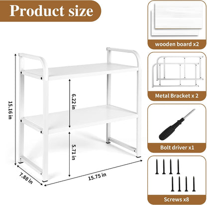 Desktop Shelf Organizer Office Desk Shelf for Top of Desk Wood & Metal Bookshelf Supplies Storage Rack (White)