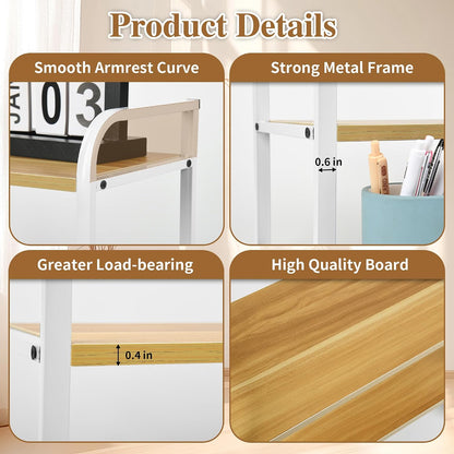 Desktop Shelf Organizer Office Desk Shelf for Top of Desk Wood & Metal Bookshelf Supplies Storage Rack (White)