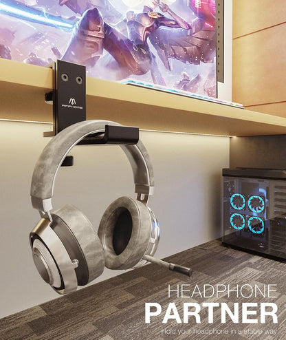 New Foldable Headphone Stand Hanger Holder Aluminum Headset Soundbar Stand Clamp Hook Under Desk Space Save Mount, Universal Fit Gaming Headphones, Black