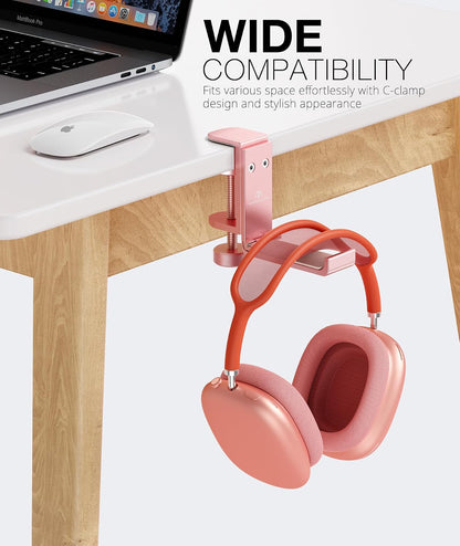 New Foldable Headphone Stand Hanger Holder Aluminum Headset Soundbar Stand Clamp Hook Under Desk Space Save Mount, Universal Fit Gaming Headphones, Black