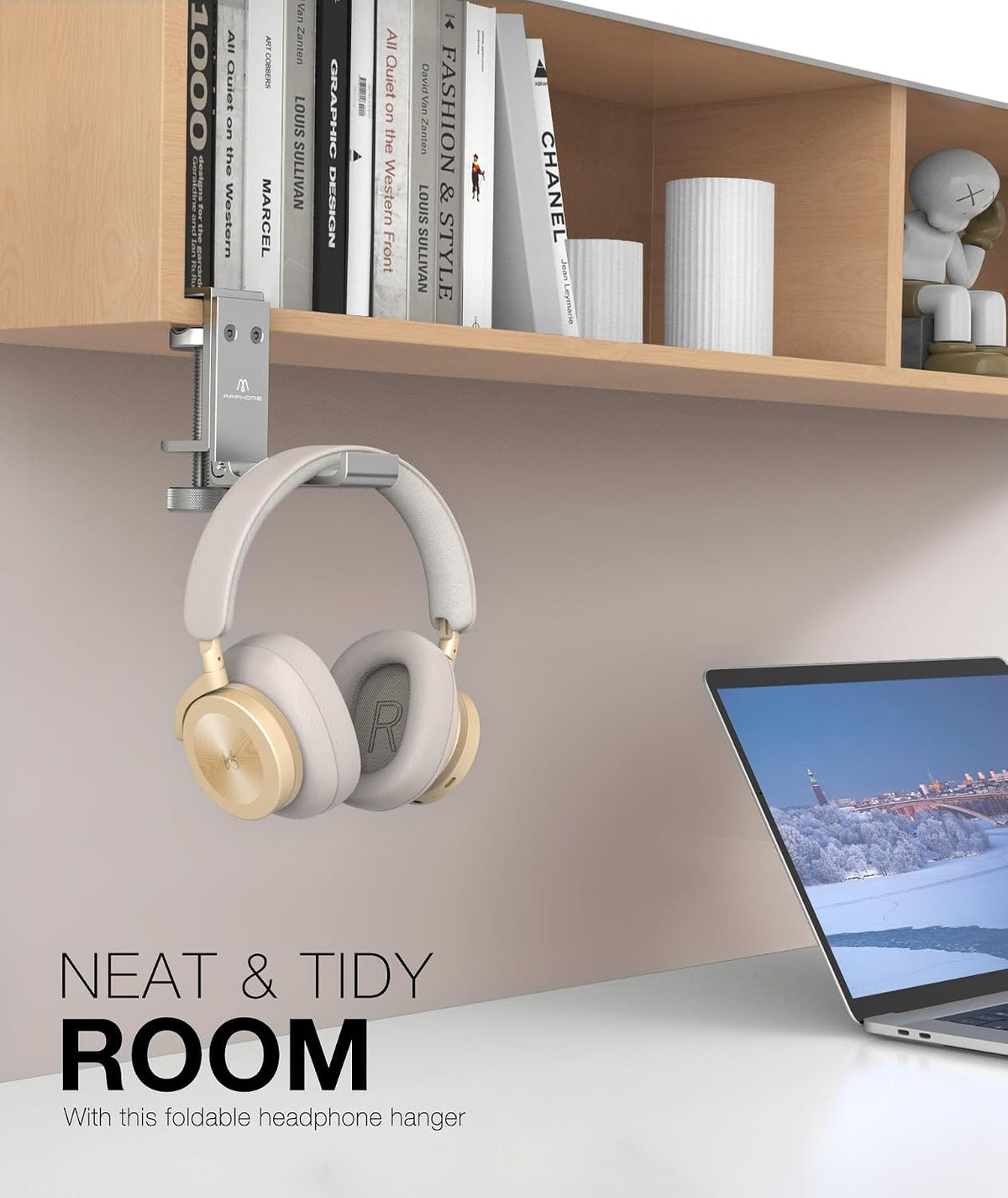 New Foldable Headphone Stand Hanger Holder Aluminum Headset Soundbar Stand Clamp Hook Under Desk Space Save Mount, Universal Fit Gaming Headphones, Black