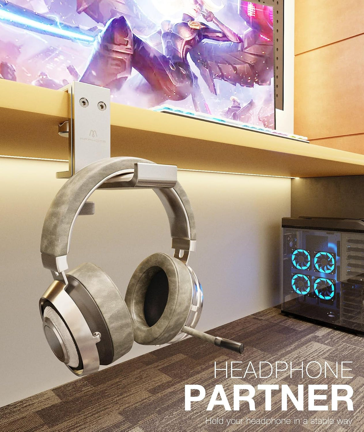 New Foldable Headphone Stand Hanger Holder Aluminum Headset Soundbar Stand Clamp Hook Under Desk Space Save Mount, Universal Fit Gaming Headphones, Black