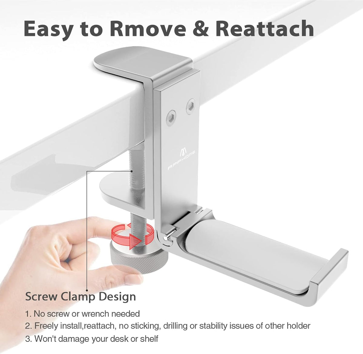 New Foldable Headphone Stand Hanger Holder Aluminum Headset Soundbar Stand Clamp Hook Under Desk Space Save Mount, Universal Fit Gaming Headphones, Black