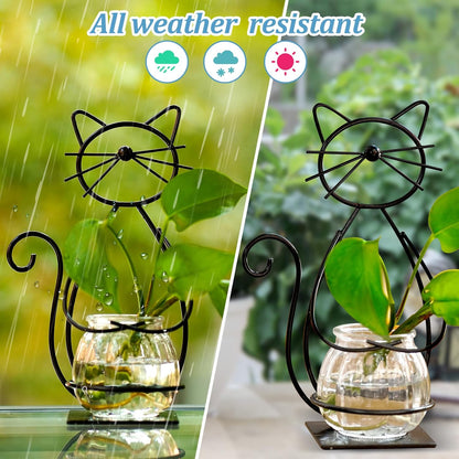 Desktop Cat Planter Propagation Station, Glass Vase Metal Stand