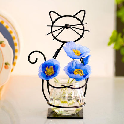 Desktop Cat Planter Propagation Station, Glass Vase Metal Stand