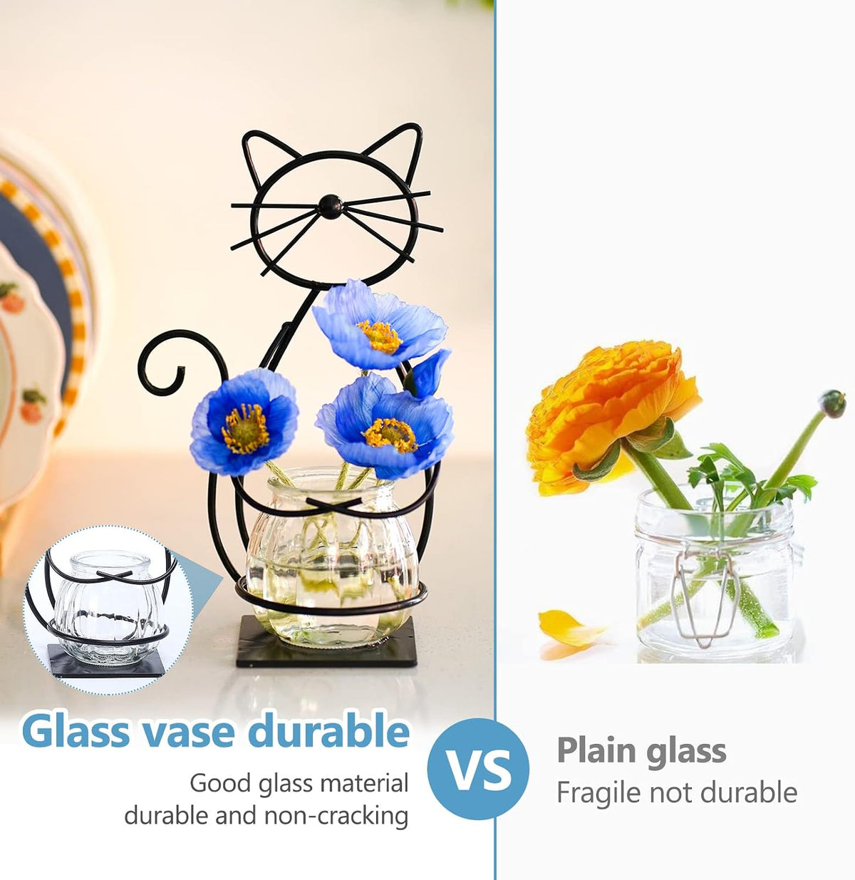 Desktop Cat Planter Propagation Station, Glass Vase Metal Stand