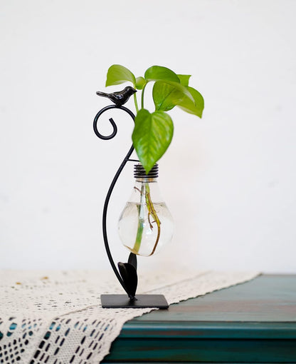 Desktop Cat Planter Propagation Station, Glass Vase Metal Stand