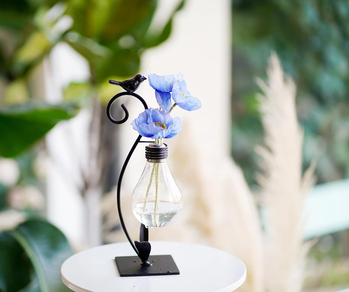 Desktop Cat Planter Propagation Station, Glass Vase Metal Stand