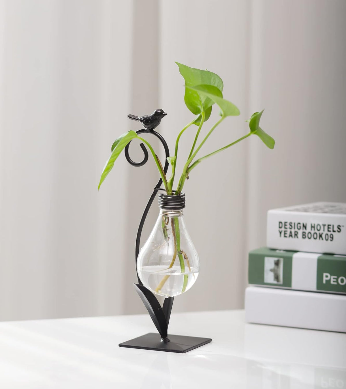 Desktop Cat Planter Propagation Station, Glass Vase Metal Stand