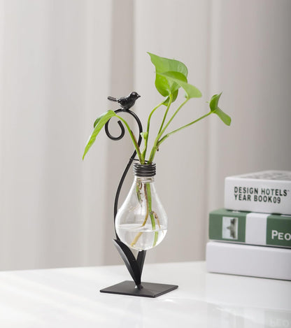Desktop Cat Planter Propagation Station, Glass Vase Metal Stand