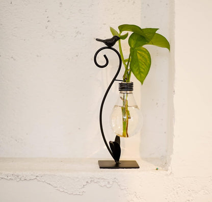 Desktop Cat Planter Propagation Station, Glass Vase Metal Stand