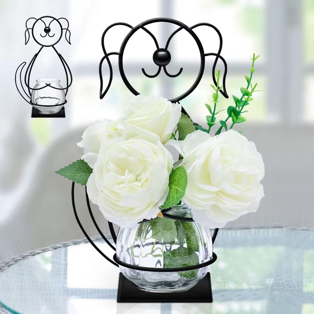 Desktop Cat Planter Propagation Station, Glass Vase Metal Stand