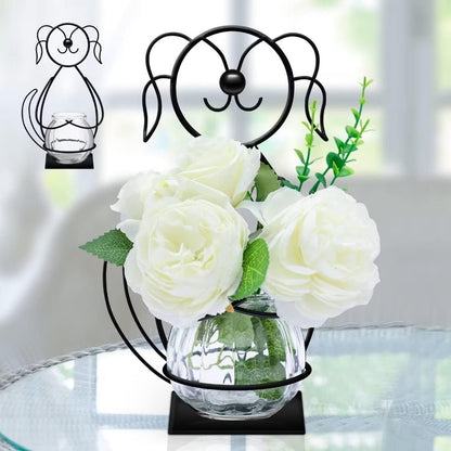 Desktop Cat Planter Propagation Station, Glass Vase Metal Stand