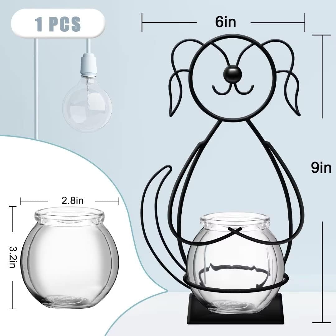 Desktop Cat Planter Propagation Station, Glass Vase Metal Stand