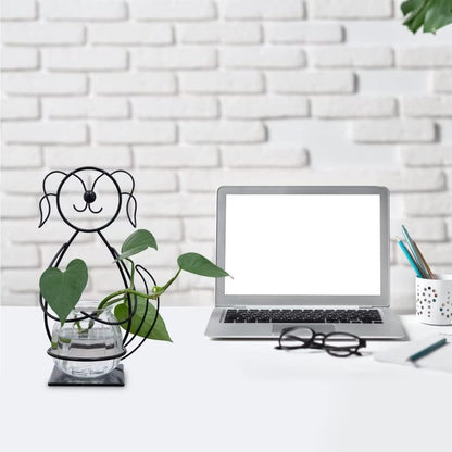Desktop Cat Planter Propagation Station, Glass Vase Metal Stand