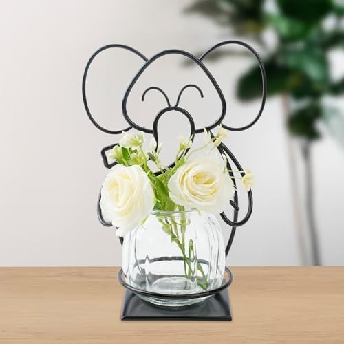 Desktop Cat Planter Propagation Station, Glass Vase Metal Stand