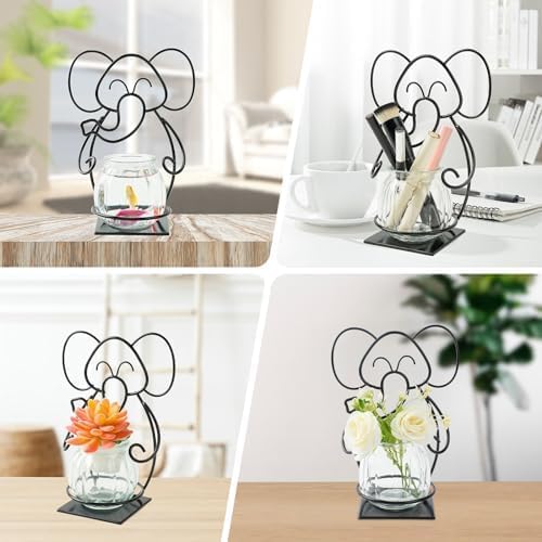 Desktop Cat Planter Propagation Station, Glass Vase Metal Stand