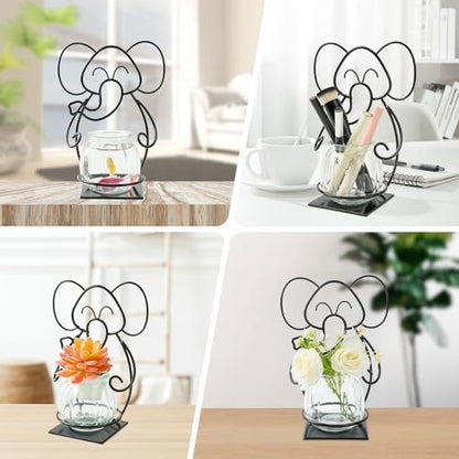 Desktop Cat Planter Propagation Station, Glass Vase Metal Stand