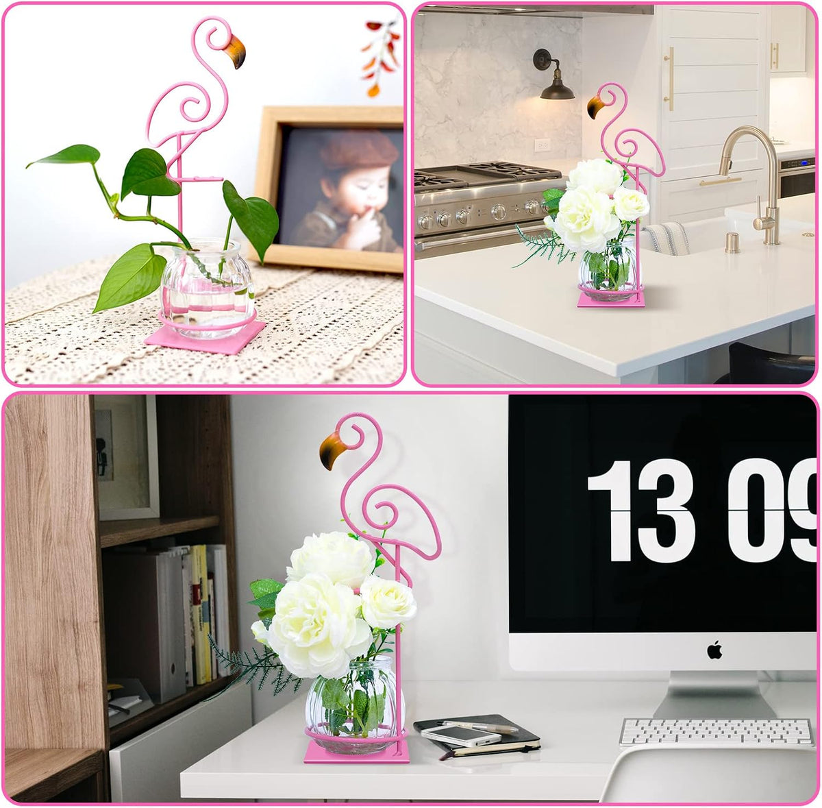 Desktop Cat Planter Propagation Station, Glass Vase Metal Stand