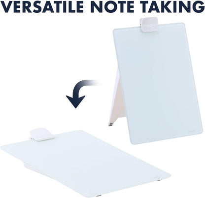 Dry Erase White Board 9"W x 11"H Desktop Glass Pad with Removable Clip and Marker, White (GDE119)