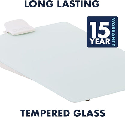 Dry Erase White Board 9"W x 11"H Desktop Glass Pad with Removable Clip and Marker, White (GDE119)