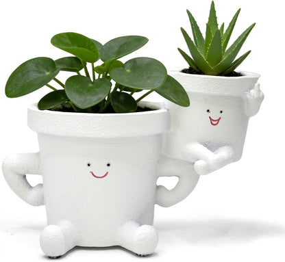 Smiling Plant Pot with Middle Fingers Up, Funny Succulent Flower Pot with Drainage, Resin Figure Planter Pots Indoor Outdoor Home Decor, Office Desk, Novelty Gardening Gift