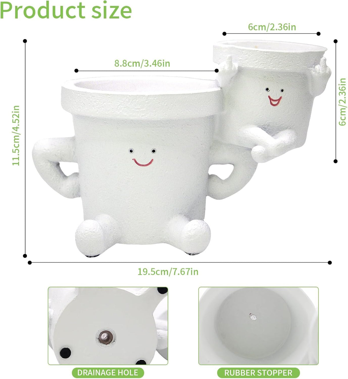 Smiling Plant Pot with Middle Fingers Up, Funny Succulent Flower Pot with Drainage, Resin Figure Planter Pots Indoor Outdoor Home Decor, Office Desk, Novelty Gardening Gift