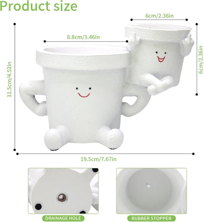 Smiling Plant Pot with Middle Fingers Up, Funny Succulent Flower Pot with Drainage, Resin Figure Planter Pots Indoor Outdoor Home Decor, Office Desk, Novelty Gardening Gift