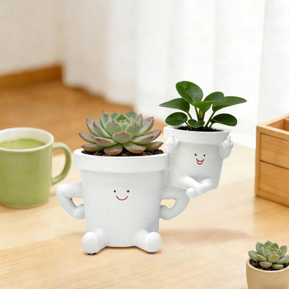 Smiling Plant Pot with Middle Fingers Up, Funny Succulent Flower Pot with Drainage, Resin Figure Planter Pots Indoor Outdoor Home Decor, Office Desk, Novelty Gardening Gift