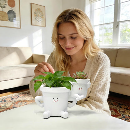 Smiling Plant Pot with Middle Fingers Up, Funny Succulent Flower Pot with Drainage, Resin Figure Planter Pots Indoor Outdoor Home Decor, Office Desk, Novelty Gardening Gift