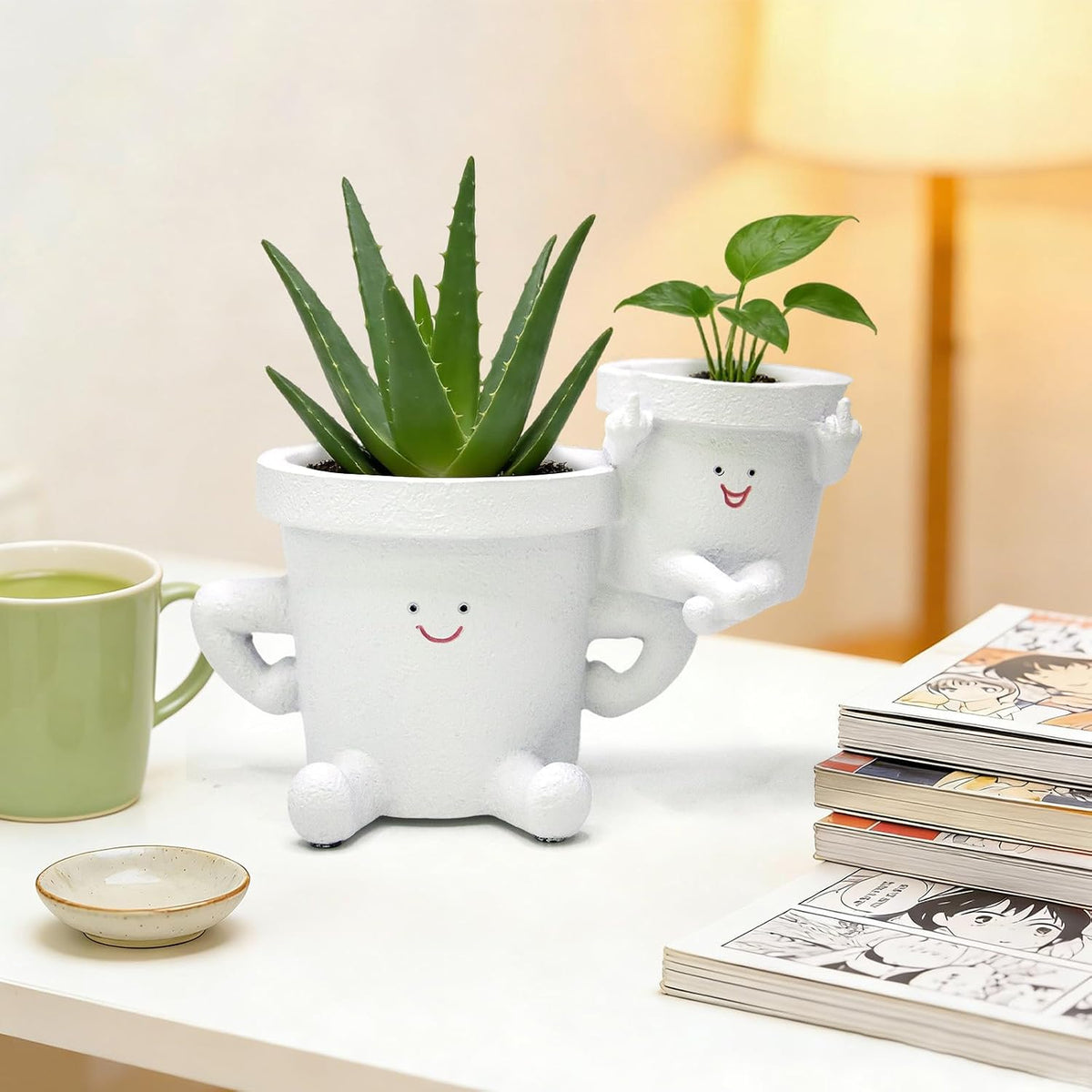 Smiling Plant Pot with Middle Fingers Up, Funny Succulent Flower Pot with Drainage, Resin Figure Planter Pots Indoor Outdoor Home Decor, Office Desk, Novelty Gardening Gift