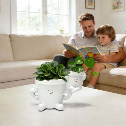 Smiling Plant Pot with Middle Fingers Up, Funny Succulent Flower Pot with Drainage, Resin Figure Planter Pots Indoor Outdoor Home Decor, Office Desk, Novelty Gardening Gift