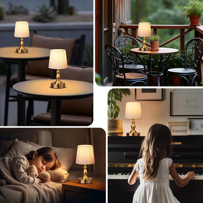 Mini Cordless LED Table Lamp, 5200mAh Rechargeable Battery Operated Lamp, 3-Level Brightness, Touch Dimmable Desk Lamp, Bedside Night Light for Patio Camping Restaurant Home, Antique Brass