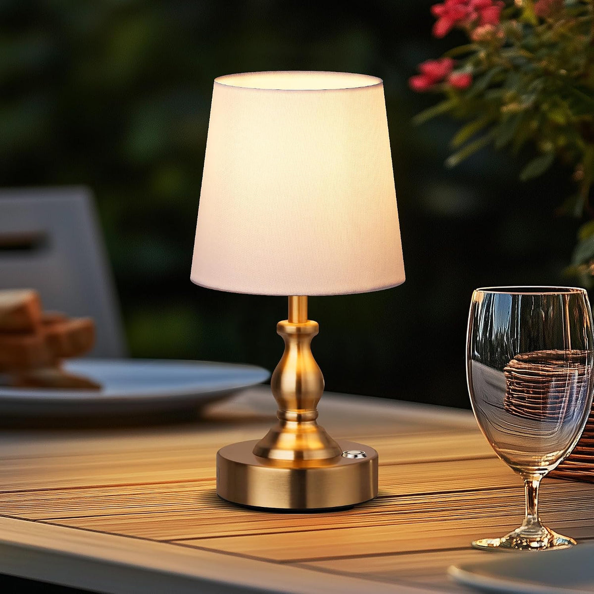 Mini Cordless LED Table Lamp, 5200mAh Rechargeable Battery Operated Lamp, 3-Level Brightness, Touch Dimmable Desk Lamp, Bedside Night Light for Patio Camping Restaurant Home, Antique Brass