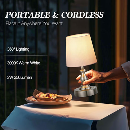 Mini Cordless LED Table Lamp, 5200mAh Rechargeable Battery Operated Lamp, 3-Level Brightness, Touch Dimmable Desk Lamp, Bedside Night Light for Patio Camping Restaurant Home, Antique Brass