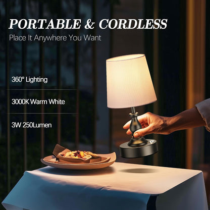 Mini Cordless LED Table Lamp, 5200mAh Rechargeable Battery Operated Lamp, 3-Level Brightness, Touch Dimmable Desk Lamp, Bedside Night Light for Patio Camping Restaurant Home, Antique Brass