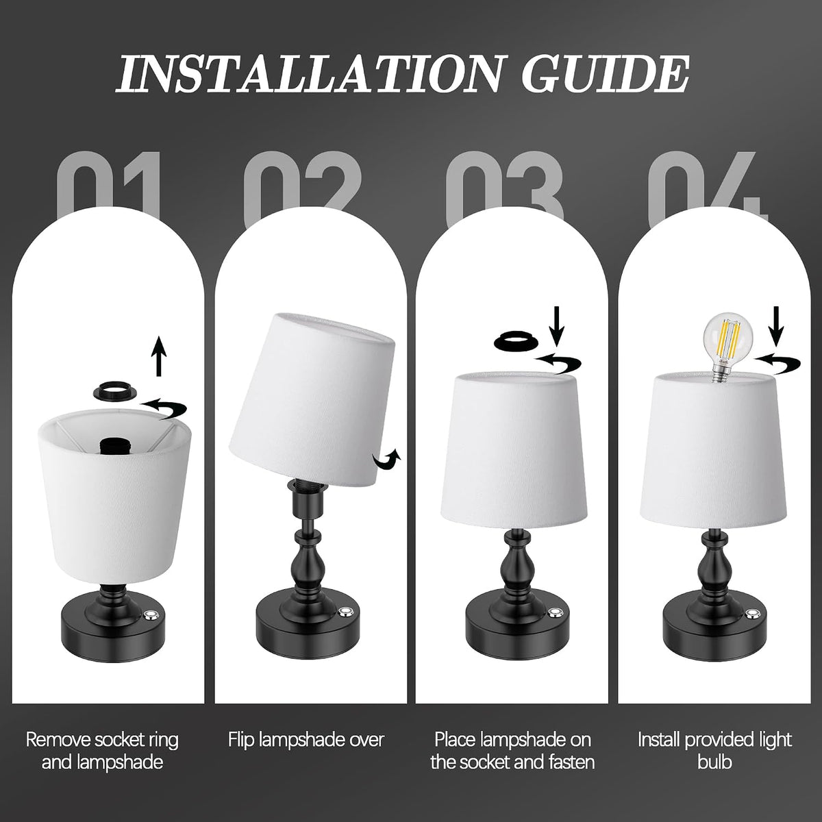 Mini Cordless LED Table Lamp, 5200mAh Rechargeable Battery Operated Lamp, 3-Level Brightness, Touch Dimmable Desk Lamp, Bedside Night Light for Patio Camping Restaurant Home, Antique Brass