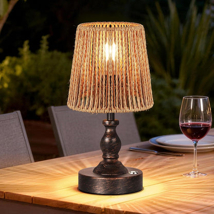 Mini Cordless LED Table Lamp, 5200mAh Rechargeable Battery Operated Lamp, 3-Level Brightness, Touch Dimmable Desk Lamp, Bedside Night Light for Patio Camping Restaurant Home, Antique Brass