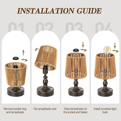 Mini Cordless LED Table Lamp, 5200mAh Rechargeable Battery Operated Lamp, 3-Level Brightness, Touch Dimmable Desk Lamp, Bedside Night Light for Patio Camping Restaurant Home, Antique Brass