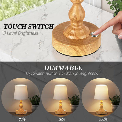 Mini Cordless LED Table Lamp, 5200mAh Rechargeable Battery Operated Lamp, 3-Level Brightness, Touch Dimmable Desk Lamp, Bedside Night Light for Patio Camping Restaurant Home, Antique Brass