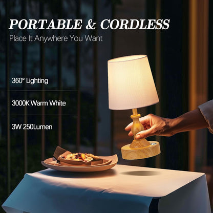 Mini Cordless LED Table Lamp, 5200mAh Rechargeable Battery Operated Lamp, 3-Level Brightness, Touch Dimmable Desk Lamp, Bedside Night Light for Patio Camping Restaurant Home, Antique Brass