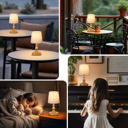 Mini Cordless LED Table Lamp, 5200mAh Rechargeable Battery Operated Lamp, 3-Level Brightness, Touch Dimmable Desk Lamp, Bedside Night Light for Patio Camping Restaurant Home, Antique Brass