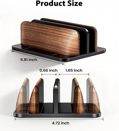Vertical Laptop Stand, Dual Slot Wooden + Aluminum Laptop Holder
